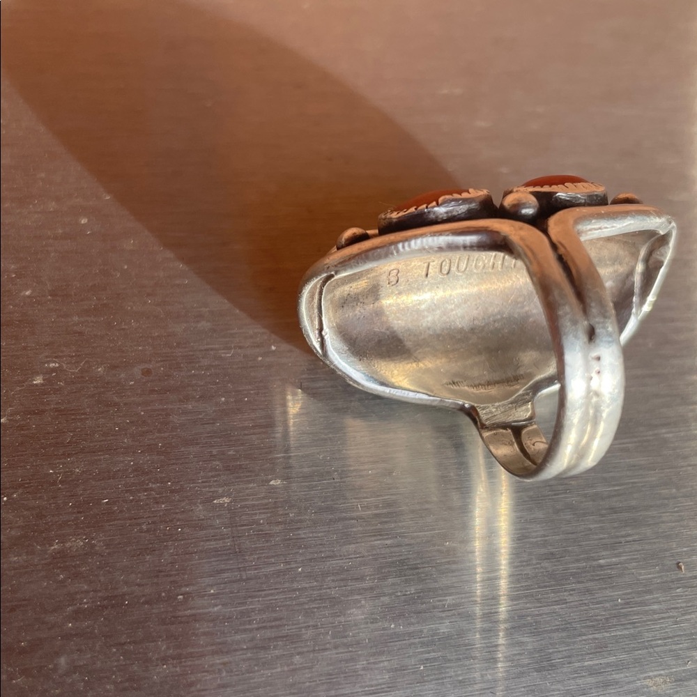 UNIQUE Native American Original Silver and Real Coral Ring. F. - Picture 7 of 8